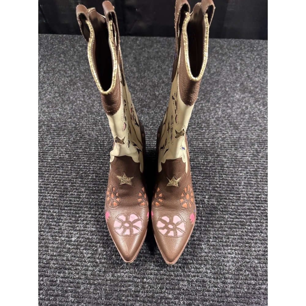 Dolce Vita Womens 8.5 Western Cowboy Boots Brown Floral Cutout Pointed Toe